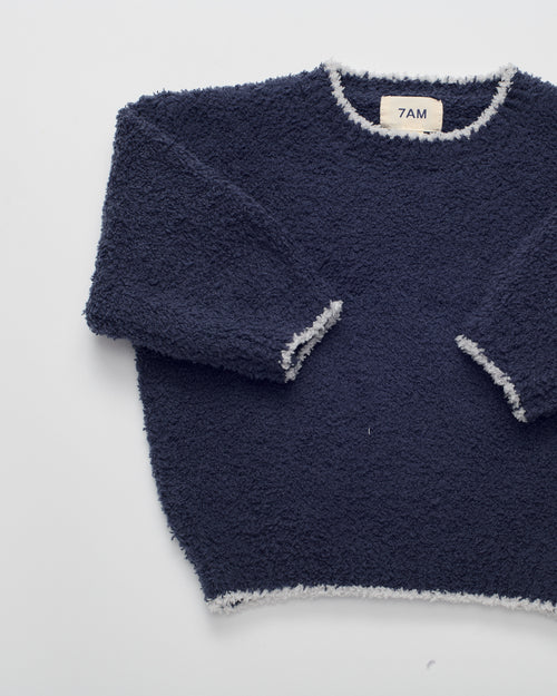 Navy Fuzzy Boxy Baby & Toddler Sweater | 7AM Enfant
