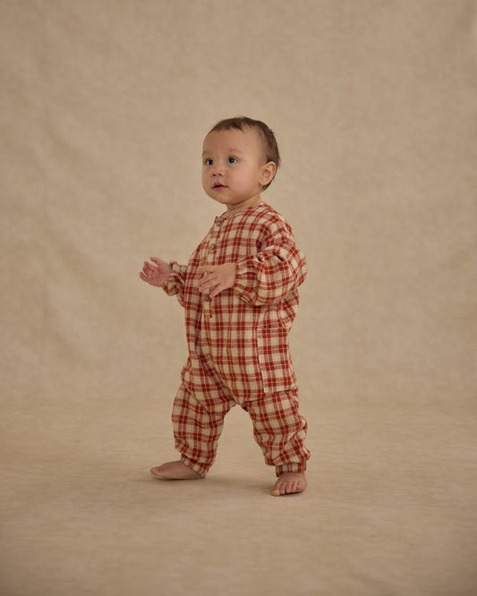 Relaxed Woven Jumpsuit in Red Plaid - Rylee + Cru