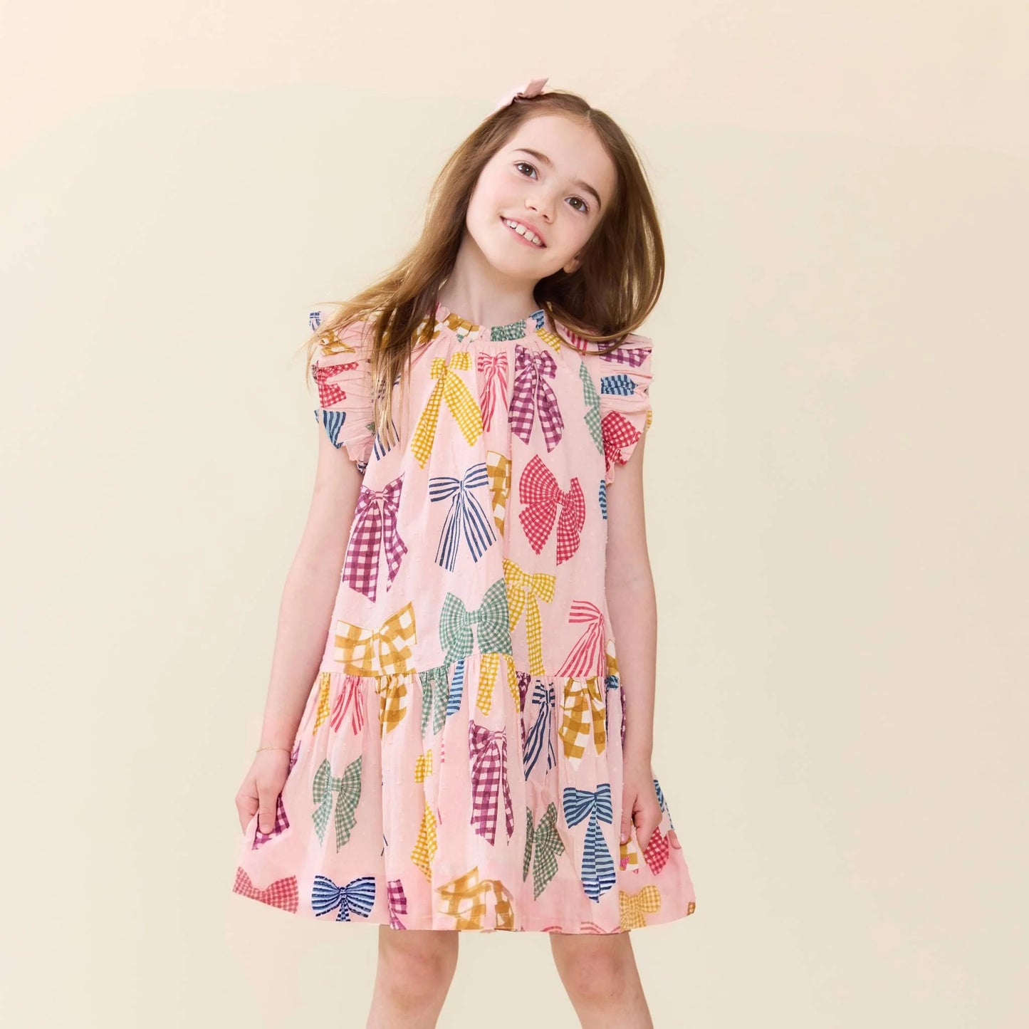 Harper Dress in patterned bows - Pink Chicken