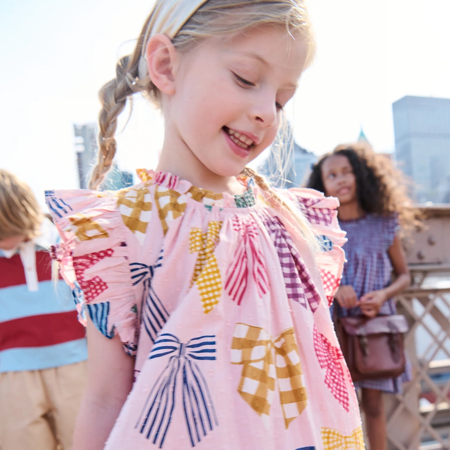 Harper Dress in patterned bows - Pink Chicken