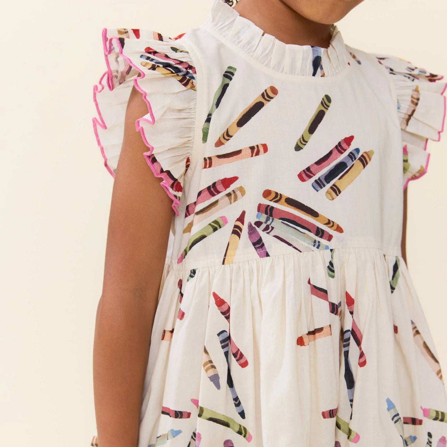 Jennifer Dress in tossed crayons - Pink Chicken