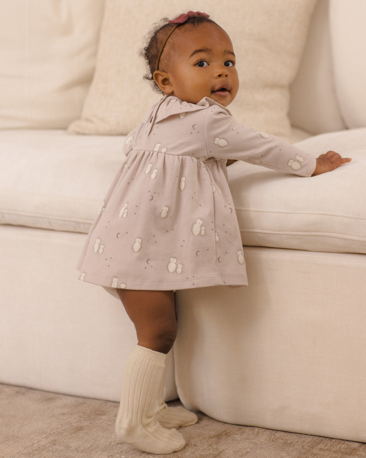 Owls Ruffle Collar Jersey Dress | Rylee + Cru
