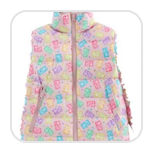 Reversible Puffer Vest in Gummy Bear/Pink Soild