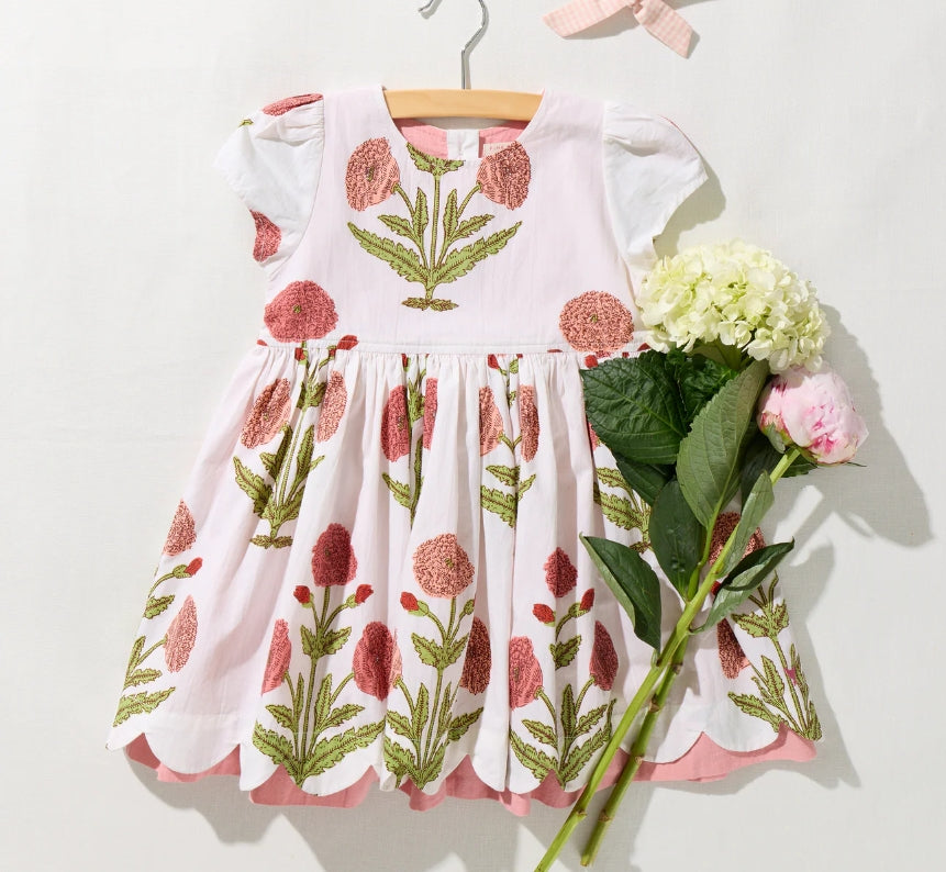 Pink Chicken - Little Girls Marisol dress - Rose Dandelion