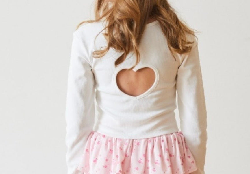 Theme NYC - Sloane White Long Sleeve Heart Cut Out Ribbed Top