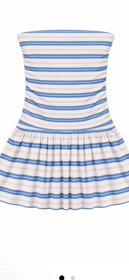 KatieJ - MILO Drop Waist Dress Blue Stripe