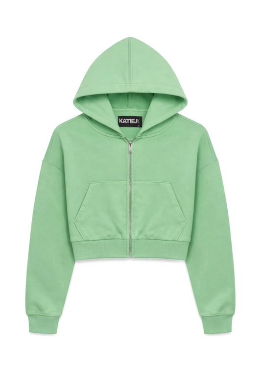 Tristan Vintage Crop Zip in Matcha Green - KatieJ NYC