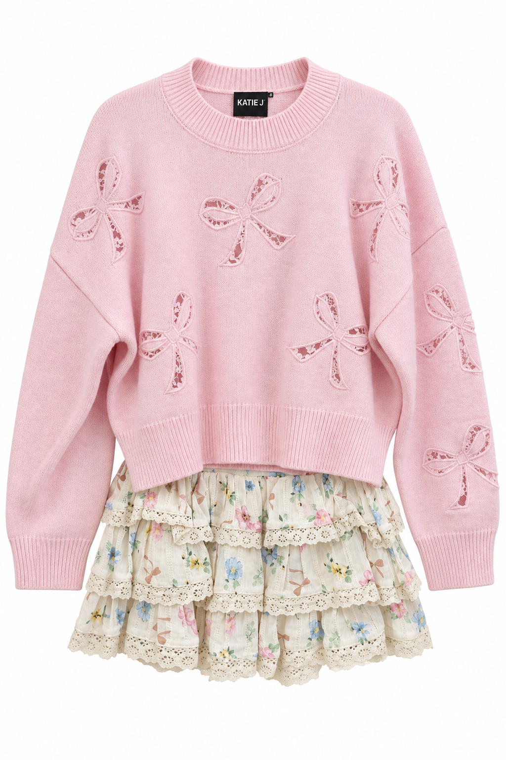 Melody Floral Tiered Skirt in Cream | KatieJ NYC