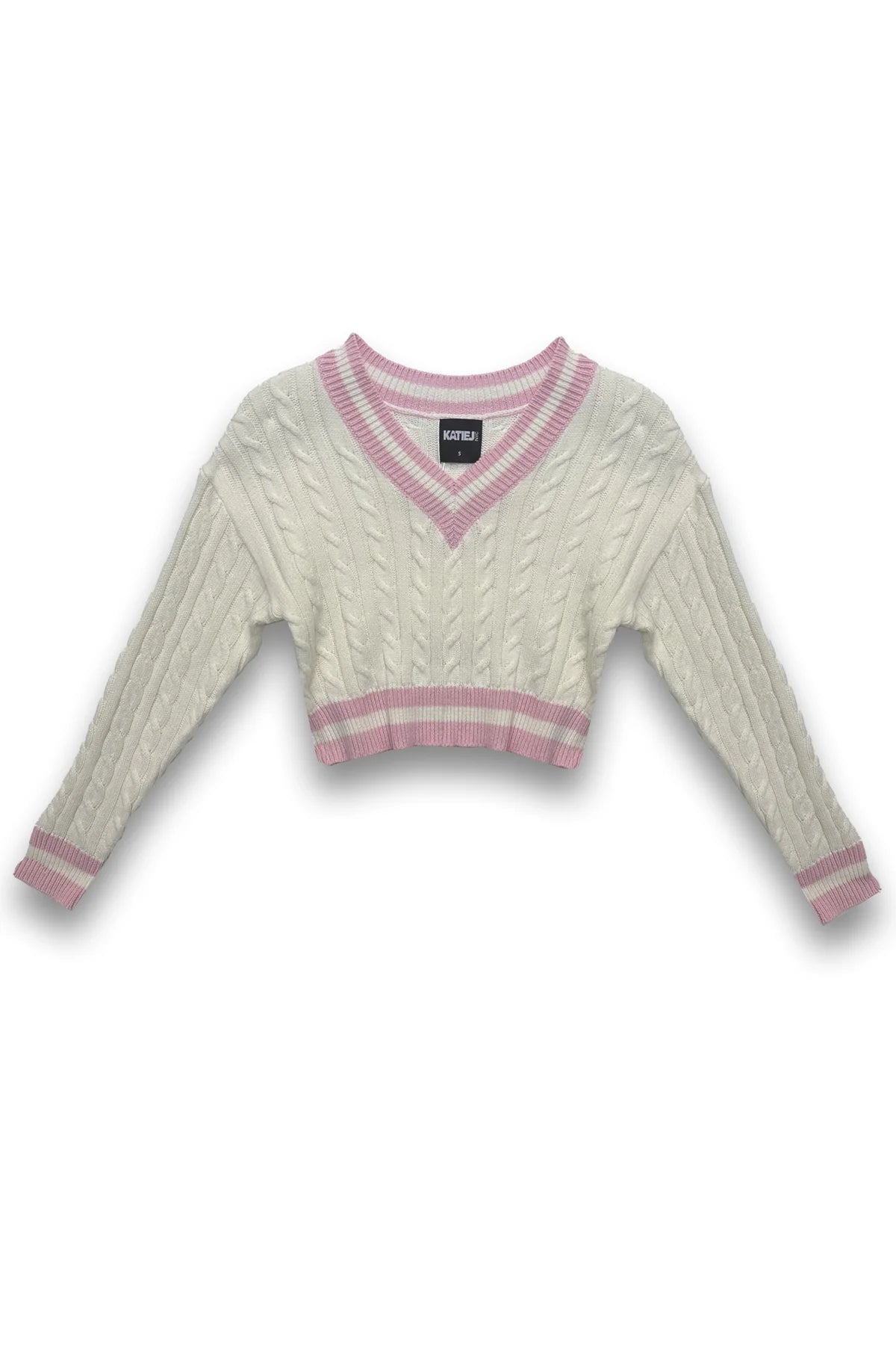 Blair Crop V-neck Sweater Baby Pink and Winter White