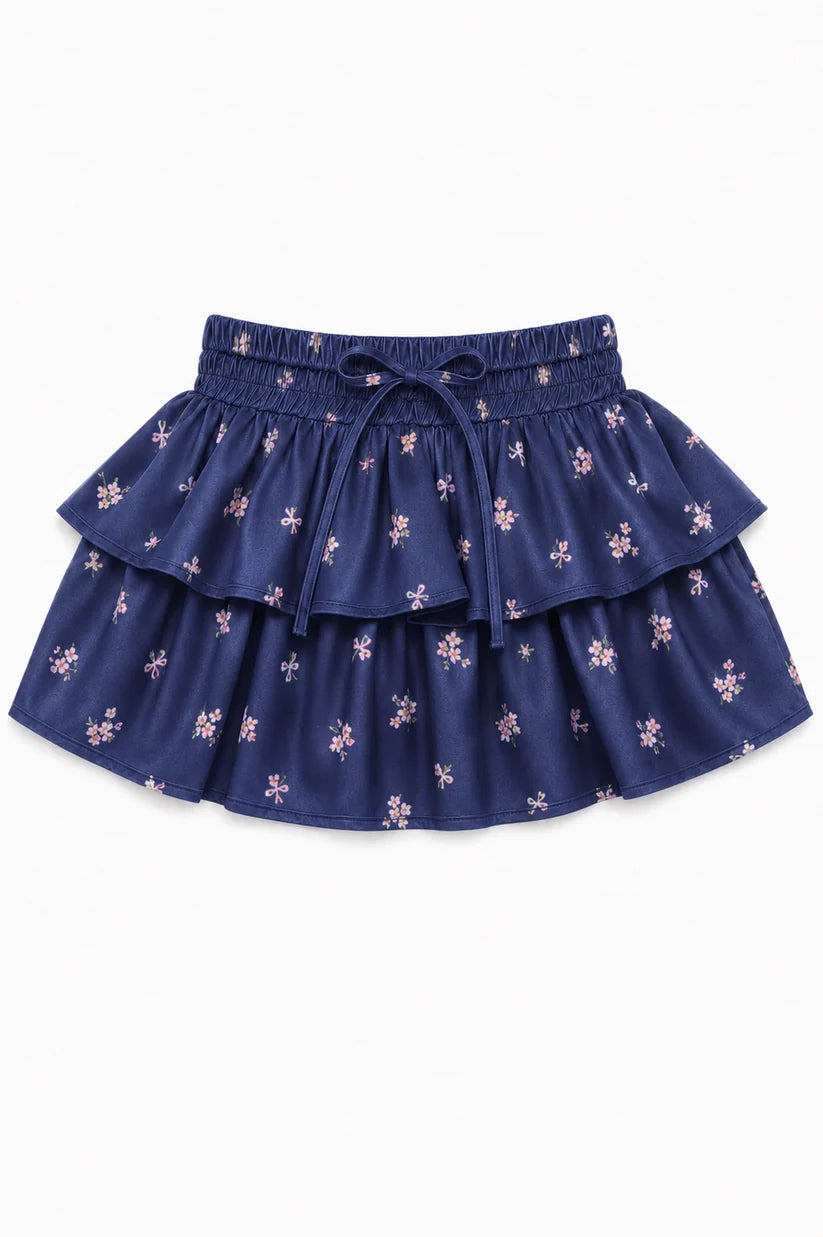 Willow Rose Bow Navy Satin Skort | Theme NYC