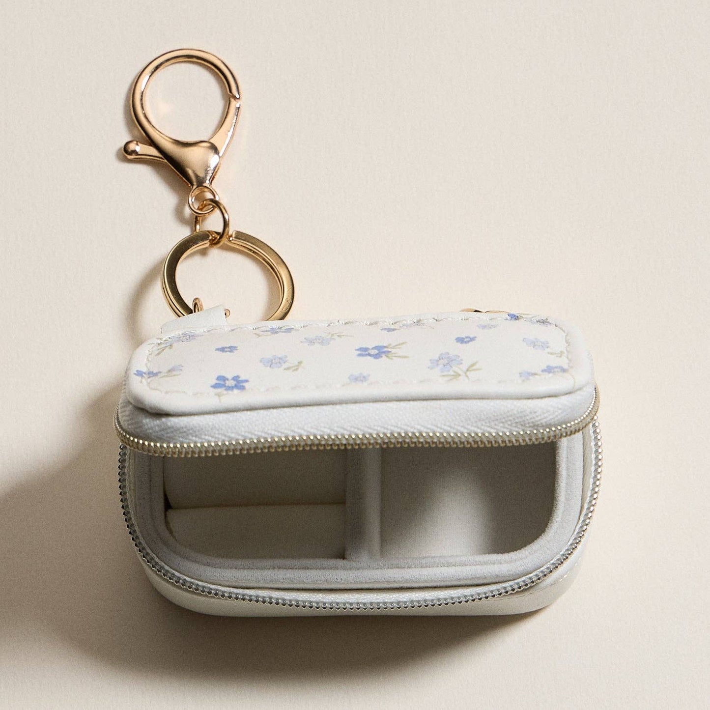 Floral Travel Jewelry Case Keychain – Mini Zipper Organizer with Ring Holder