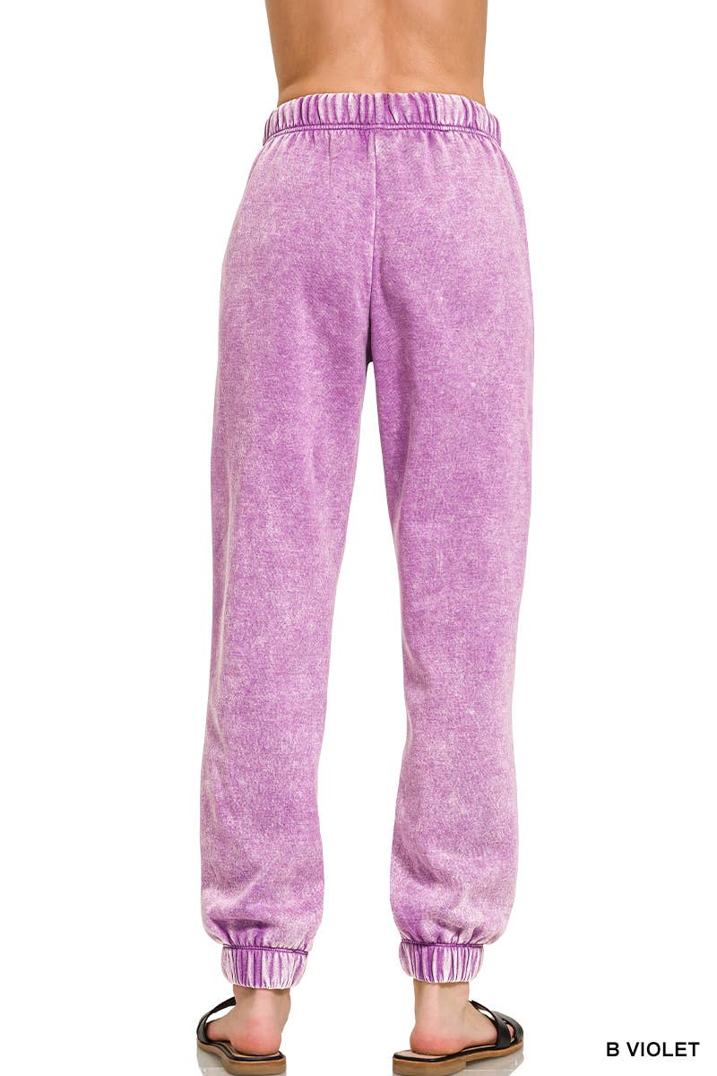 Acid Wash Fleece Sweatpants With Pockets