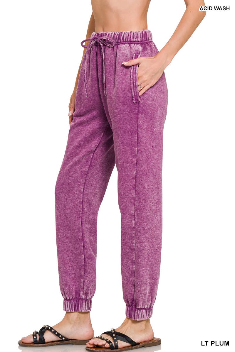 Acid Wash Fleece Sweatpants With Pockets