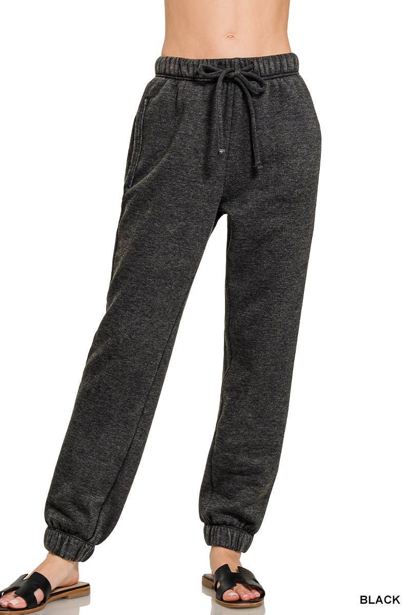 Acid Wash Fleece Sweatpants With Pockets