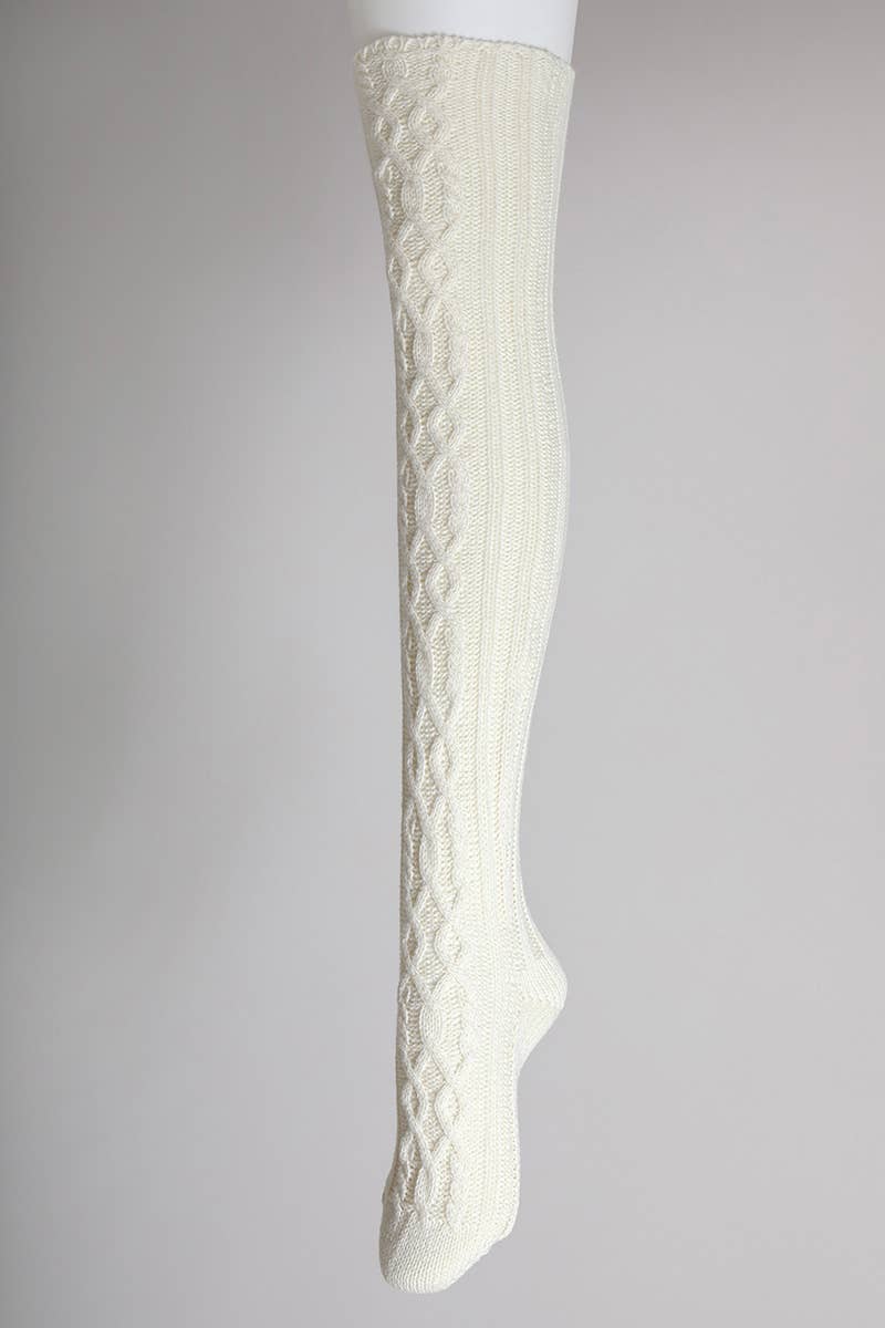 Bold & Cozy Thigh-High Cable Knit Socks for Trendy Winters