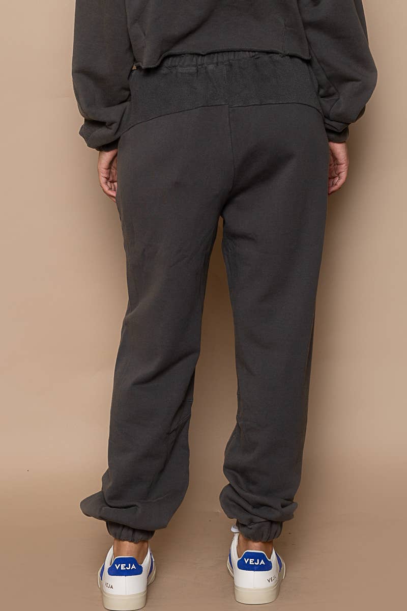 Elastic band waist solid french terry jogger pants