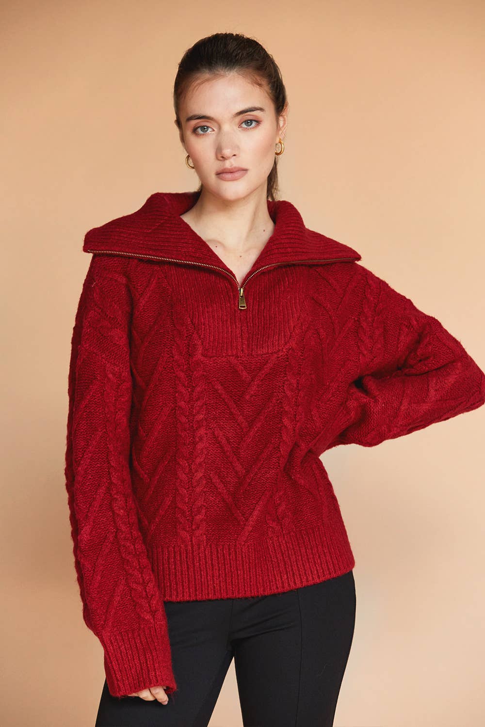 Finley Front Zip Chunky Cable Knit Sweater