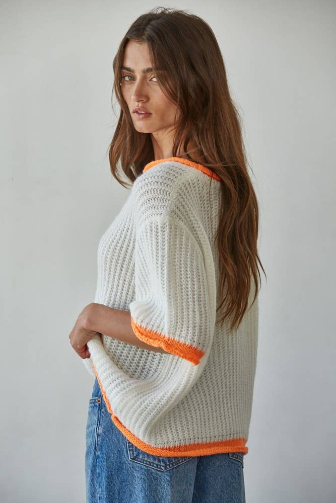 Knit Sweater Short Sleeve Pullover Top