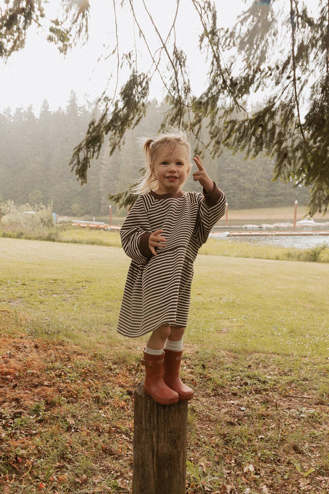 Kelsey Dress in Turtledove Chocolate Stripe - Winnie & Crew