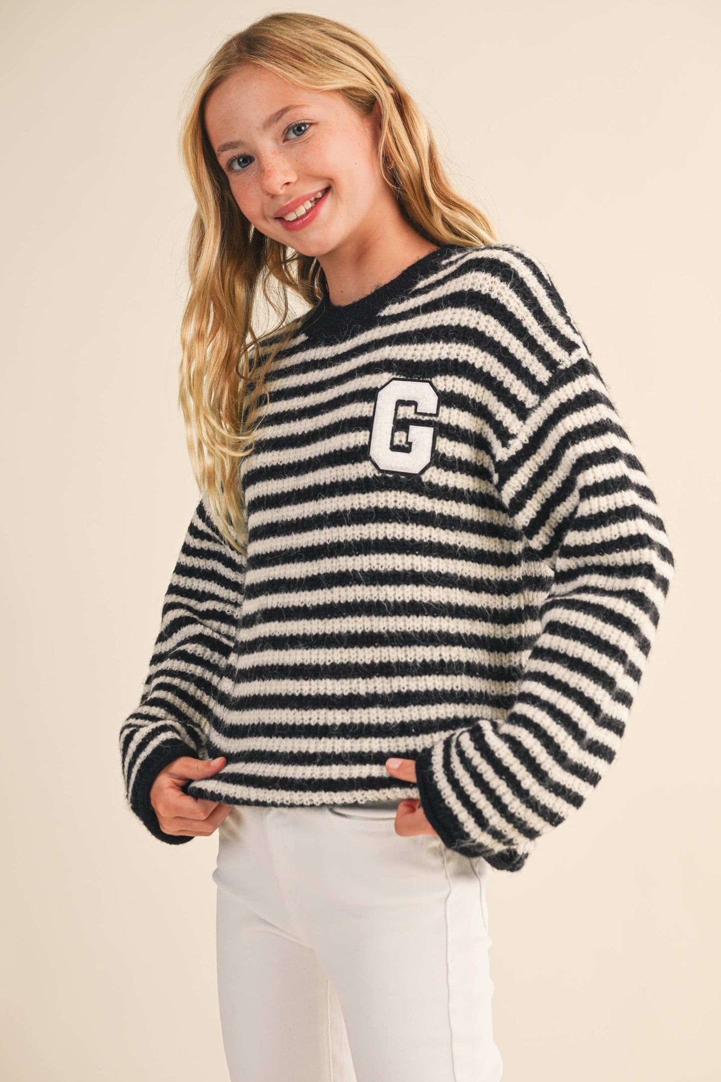 TWEEN KIDS GIRLS Stripped Letter Pattern SWEATER (7-14)