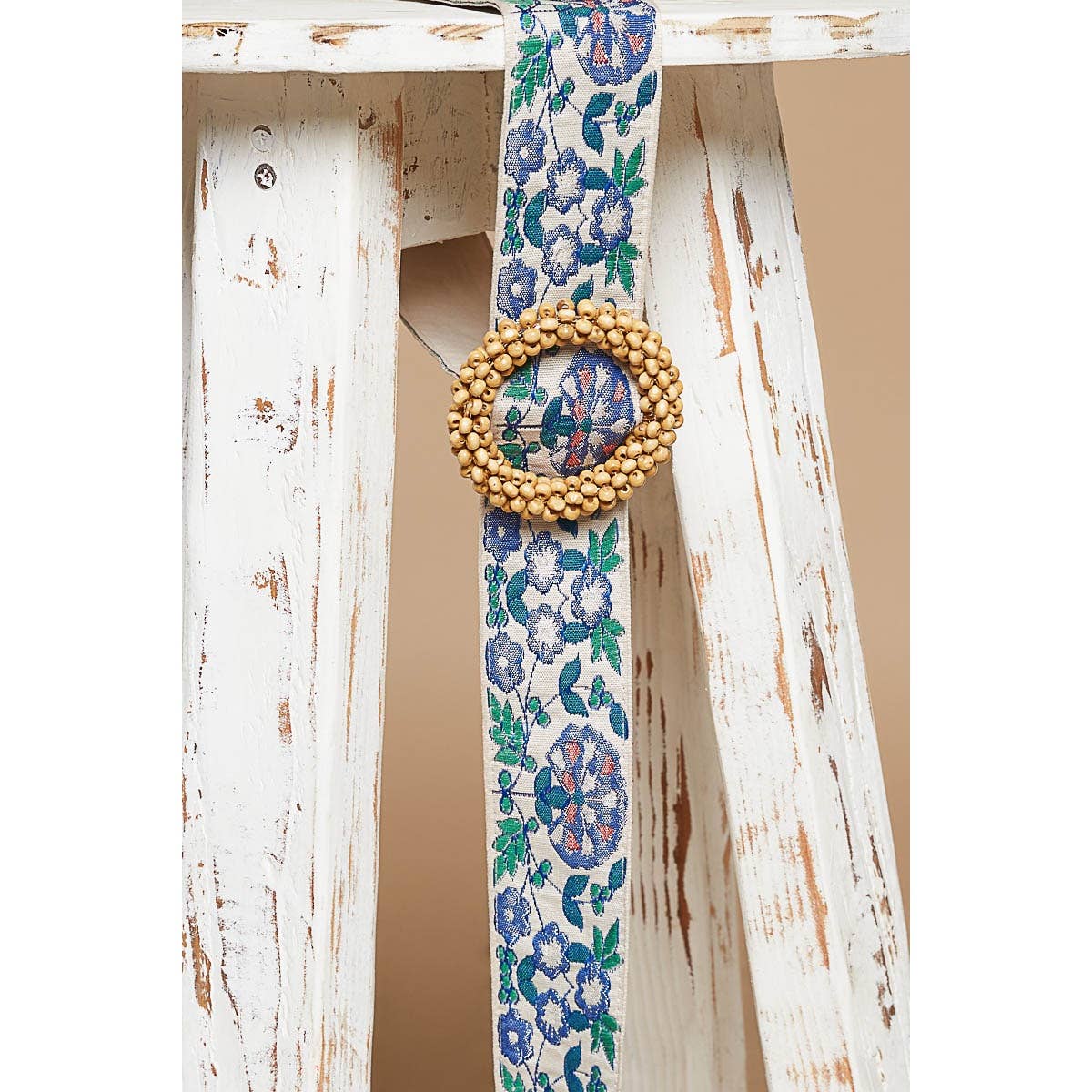 Blue floral print circular buckle belt