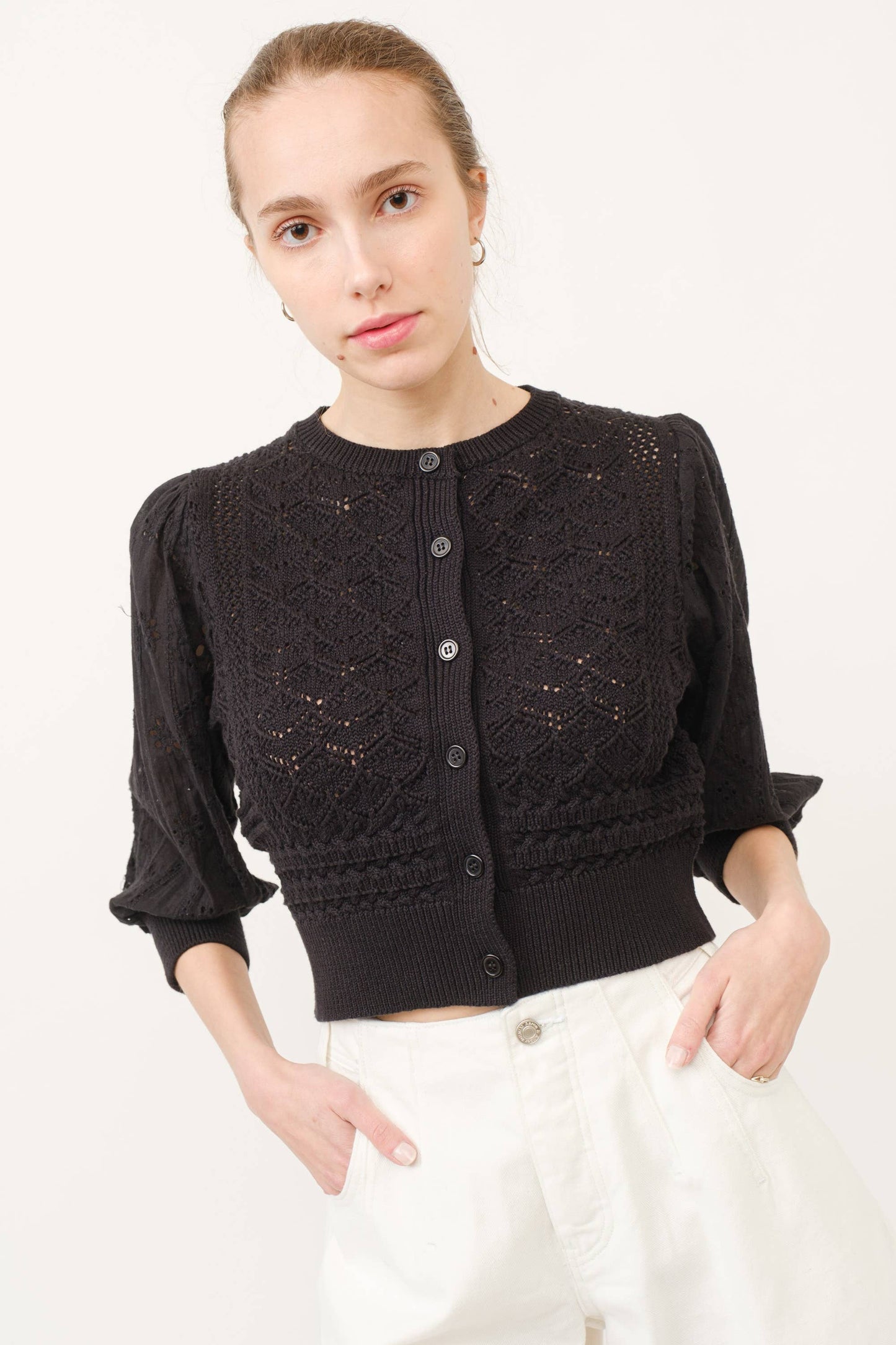 HENDRY 3/4 SLEEVES SEE THROUGH CARDIGAN