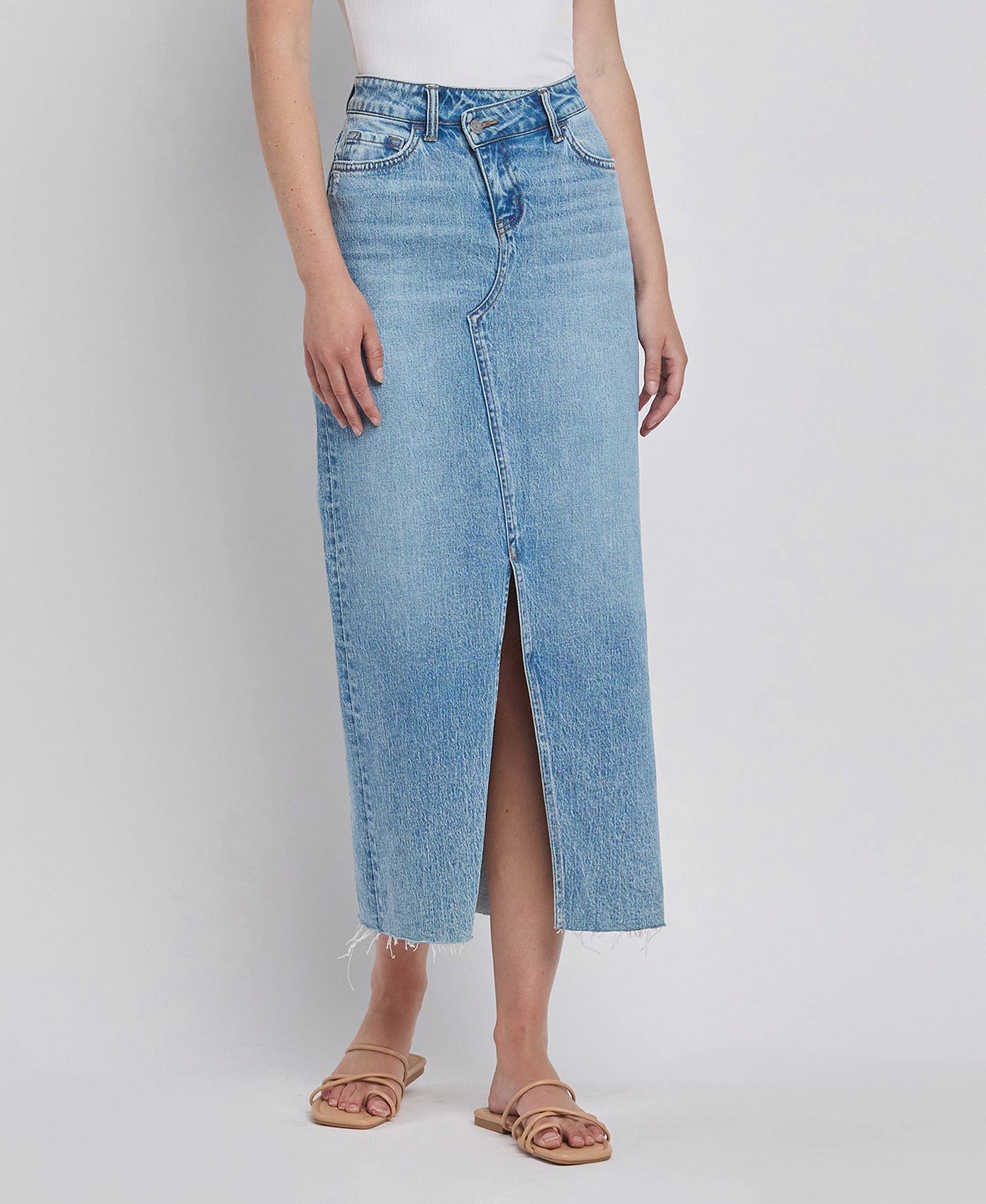 CRISS CROSS FRONT SLIT MAXI DENIM SKIRT T6490