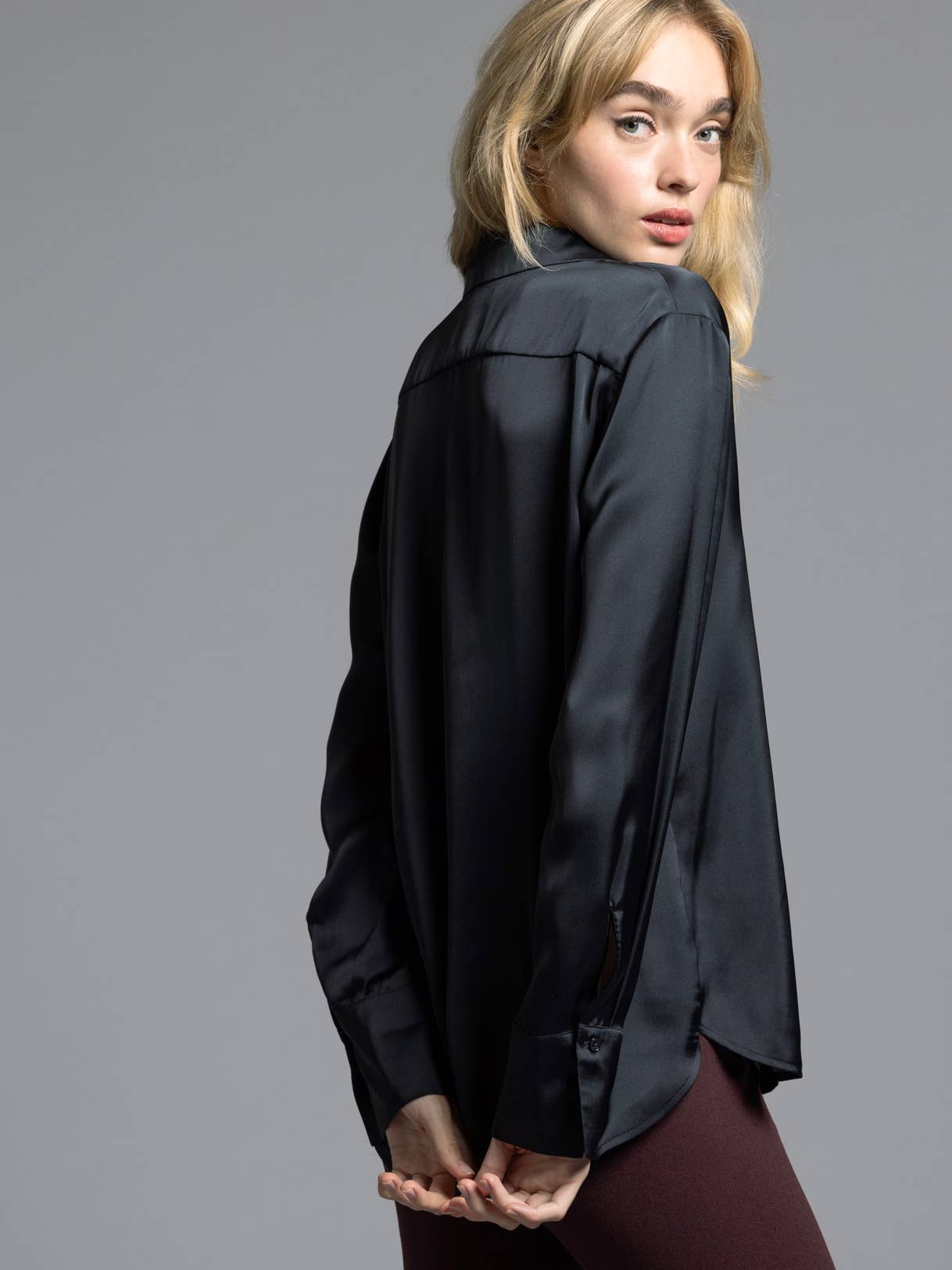 Brienne Button Up Charmeuse Shirt