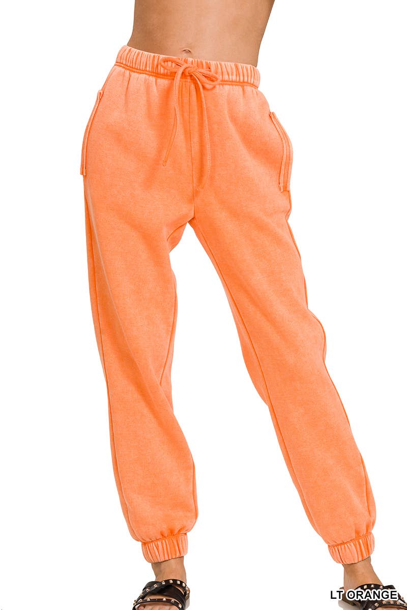 Acid Wash Fleece Sweatpants With Pockets