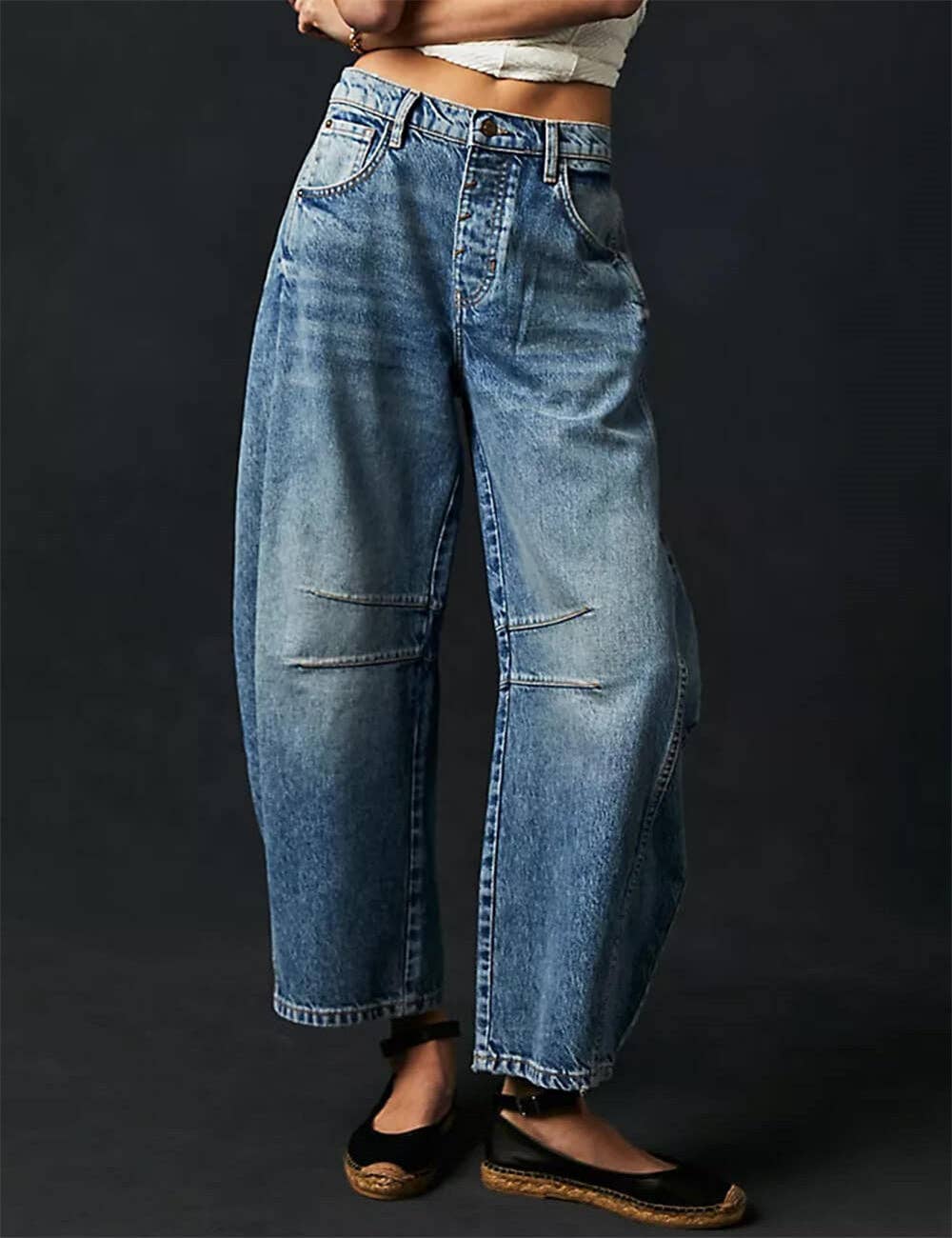 Ladies Mid Rise Wide Leg Barrel Jeans SKP522