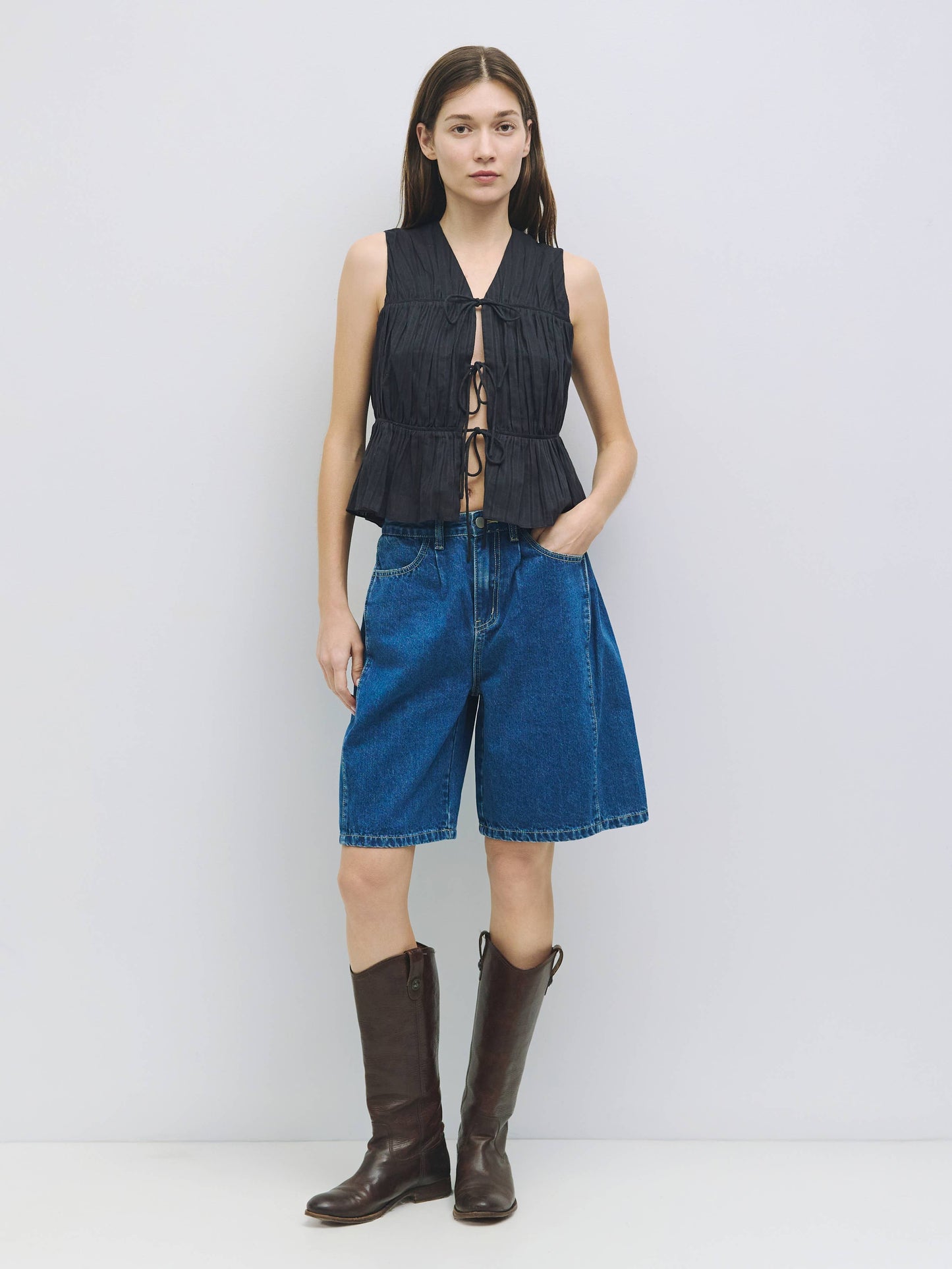 The Juno Shorts | Wide Leg Bermuda Denim Shorts