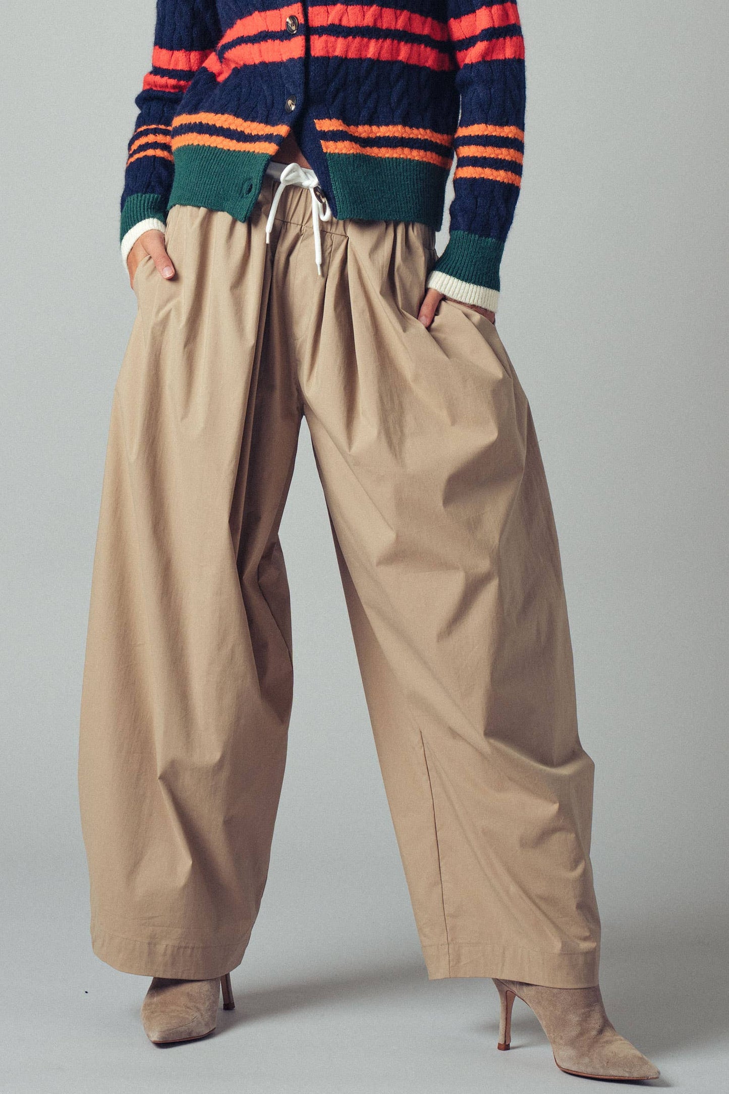 Contrast Waist Cocoon Leg Pants