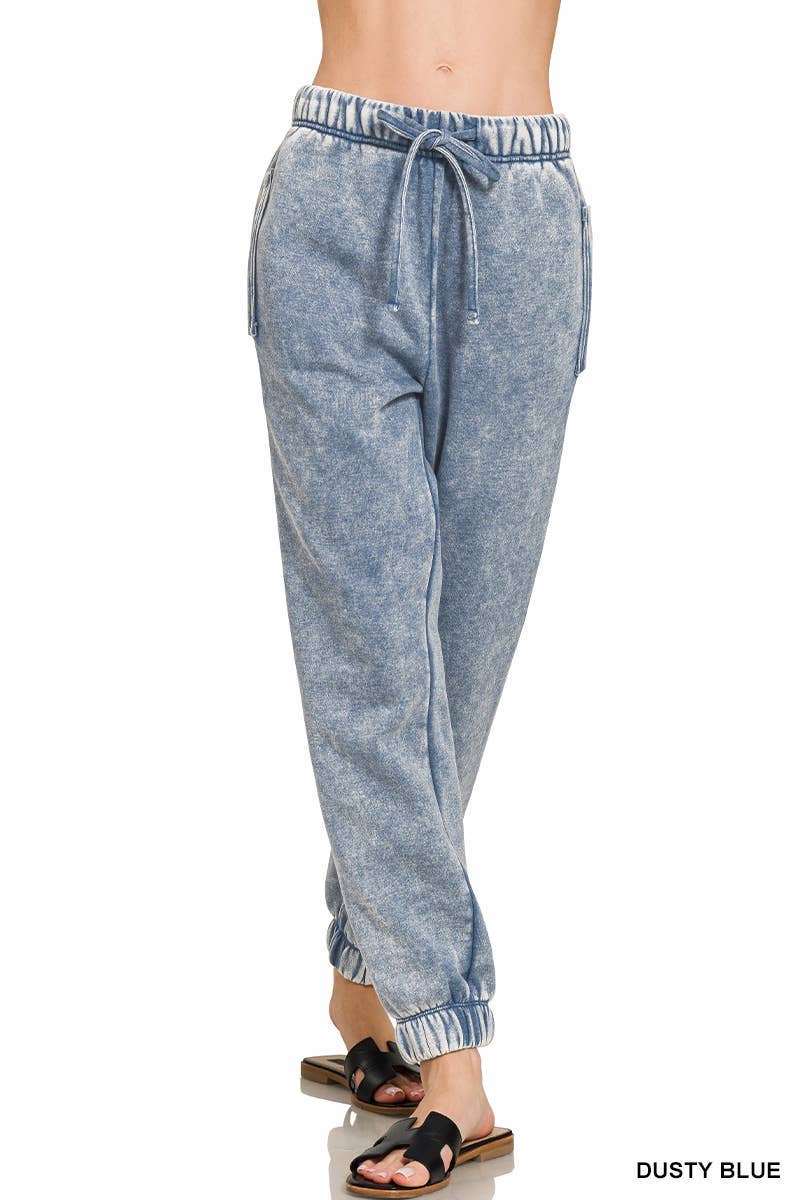 Acid Wash Fleece Sweatpants With Pockets