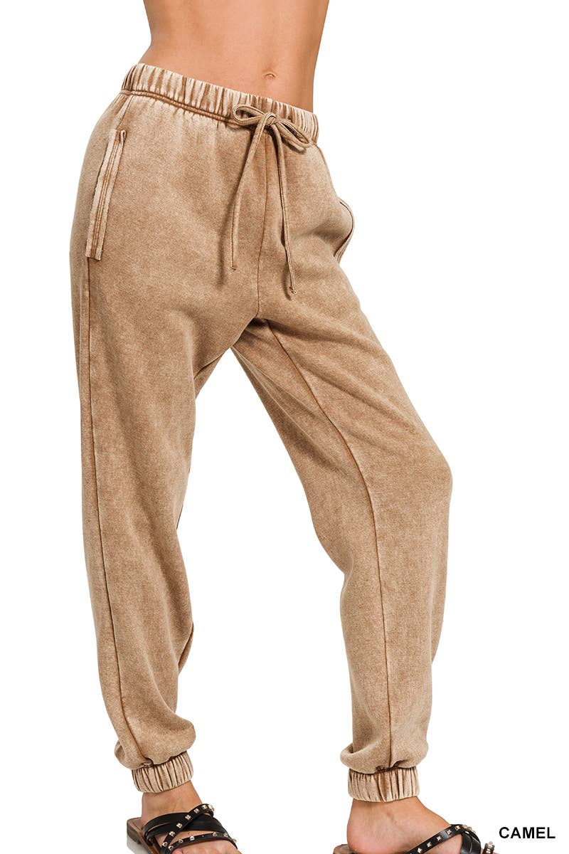 Acid Wash Fleece Sweatpants With Pockets