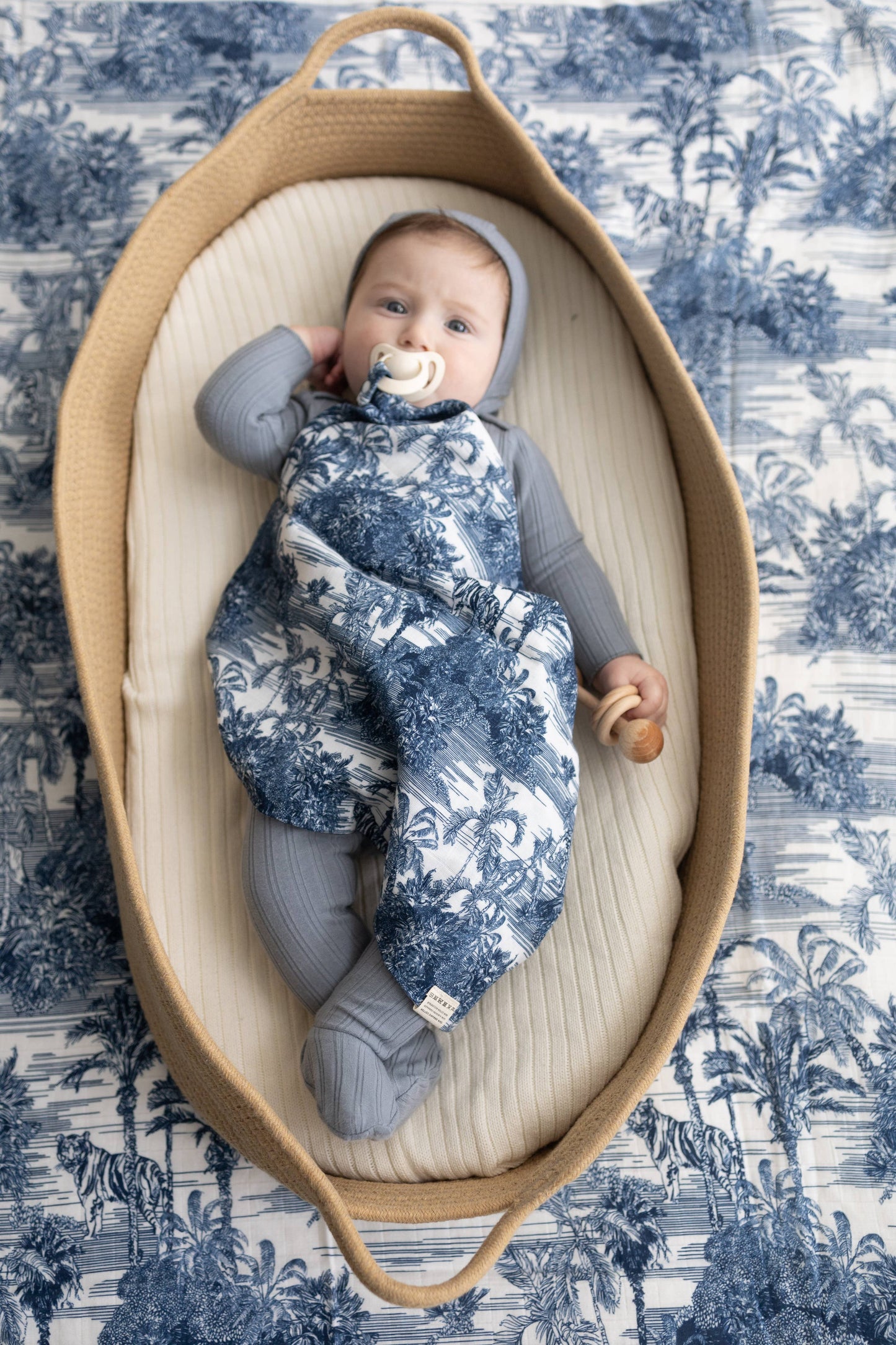 Blue Jungle Toile Muslin Blanket