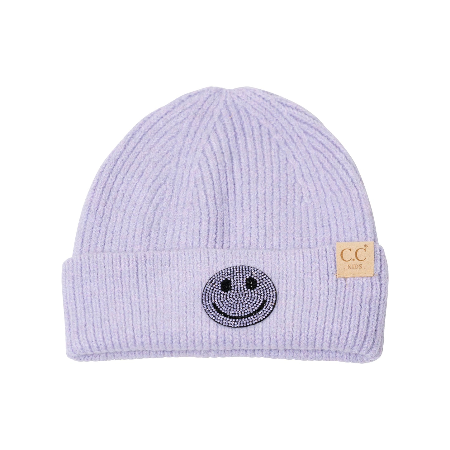 Solid Beanies with Happy Face Rhinestone Patch