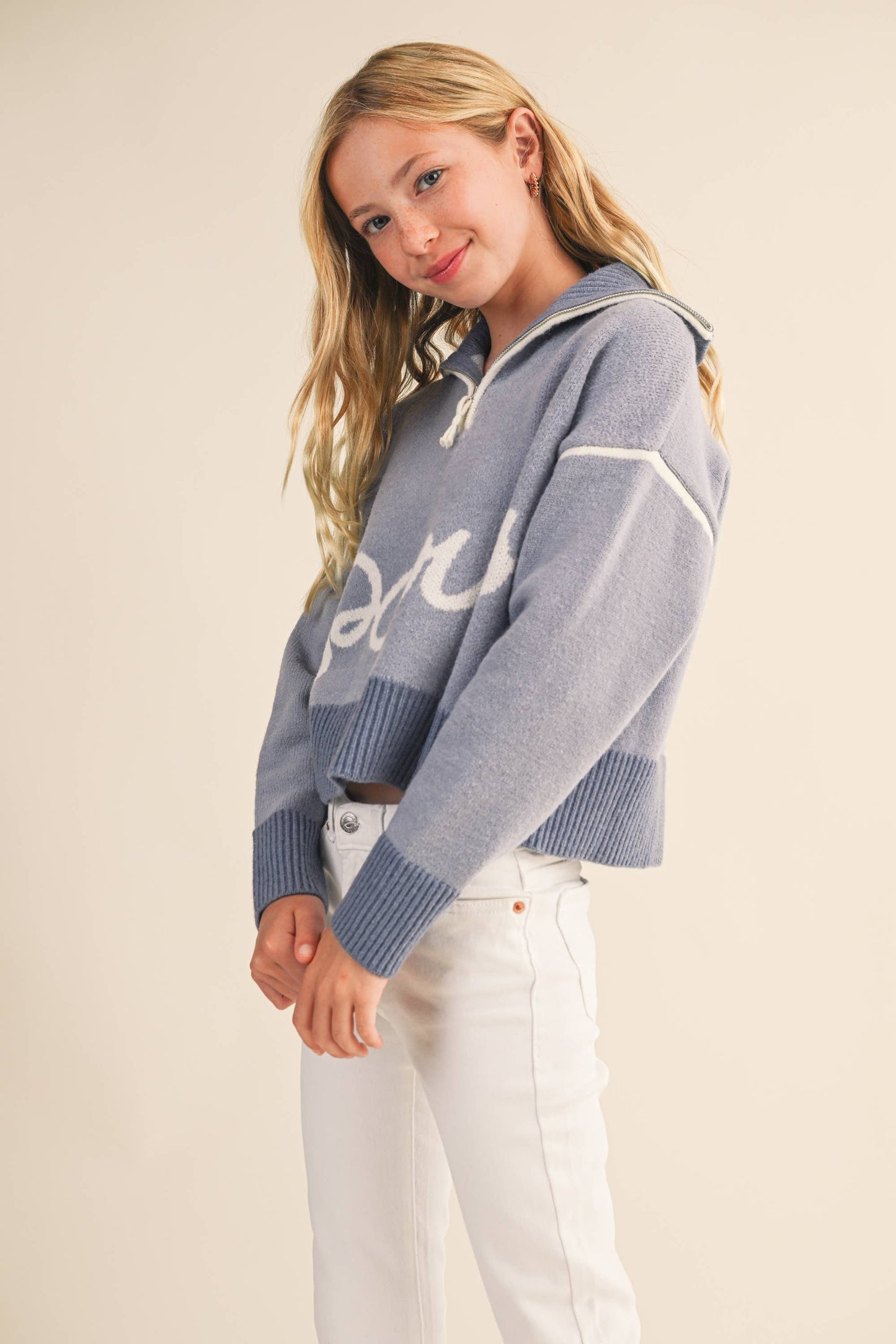 TWEEN KIDS GIRLS HALF ZIP SWEATER  (7-14)