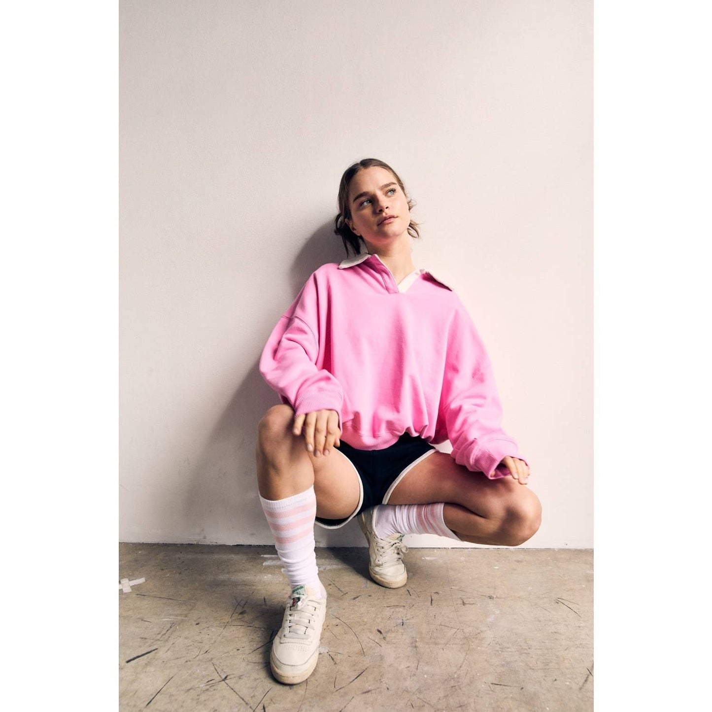 Contrast Collar Pink Oversized Sweatshirt - The Blank Lab