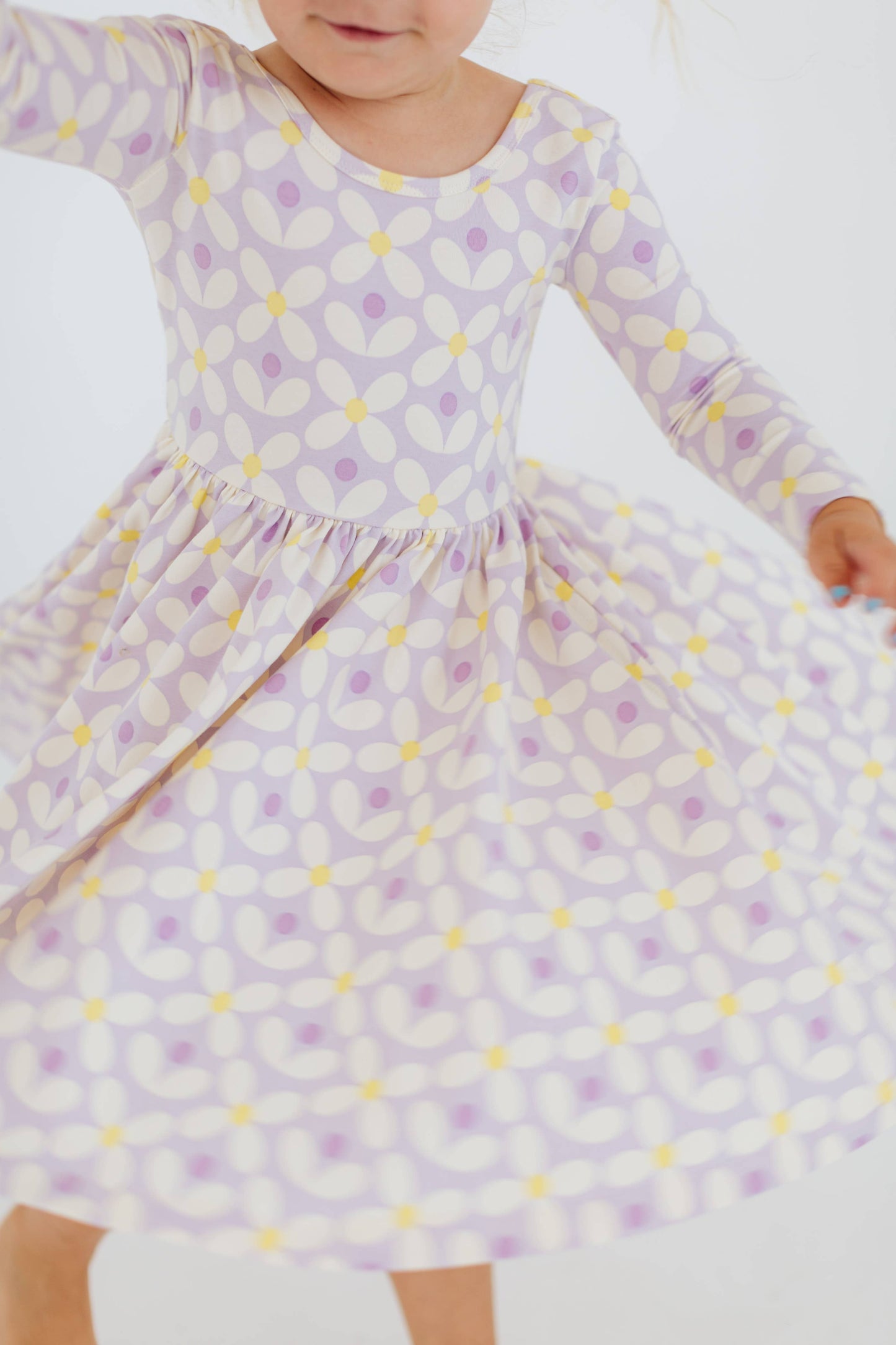 Good Apples - 3/4 Sleeve Twirl Dress in Pale Purple Petals