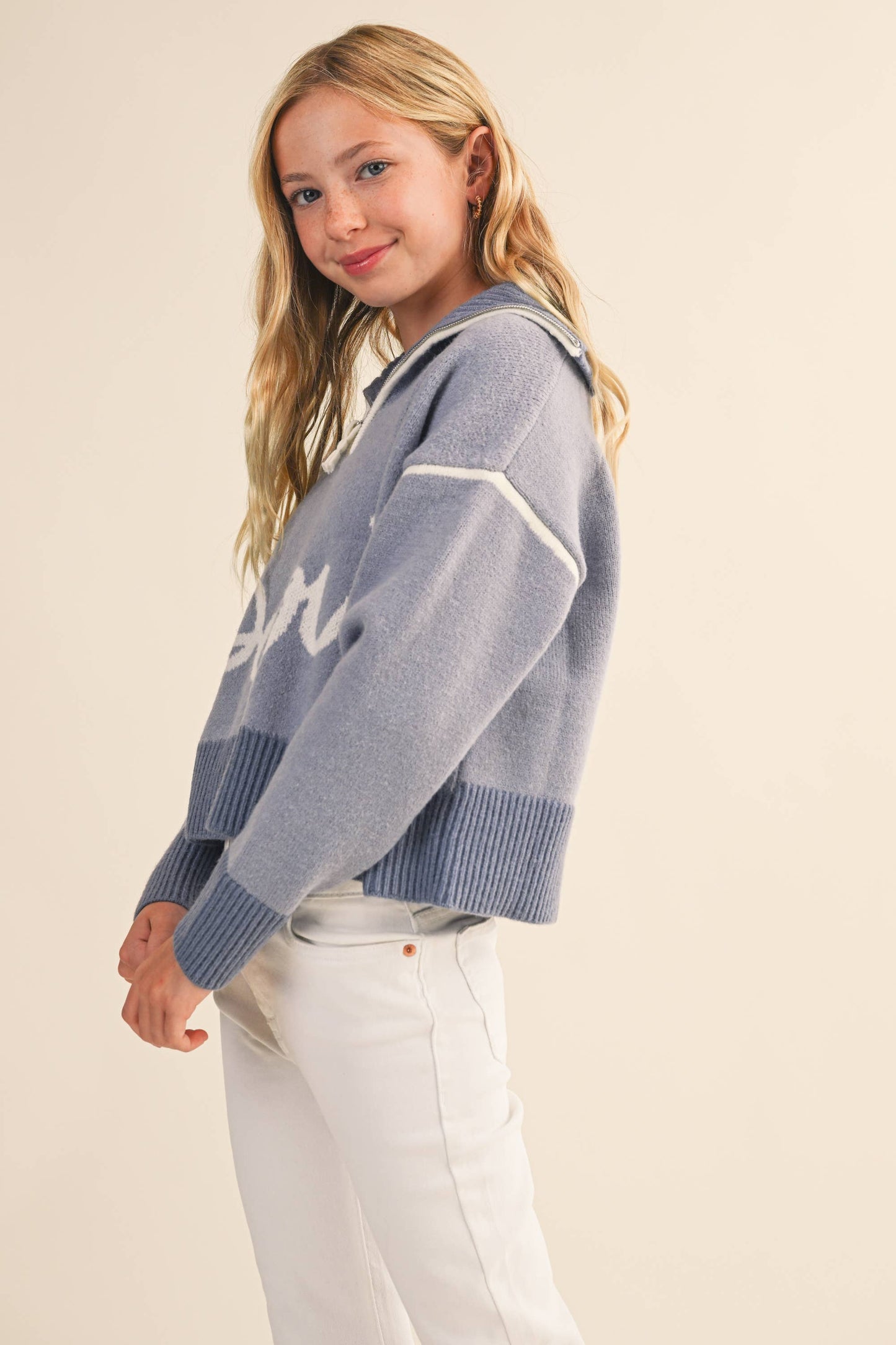 TWEEN KIDS GIRLS HALF ZIP SWEATER  (7-14)
