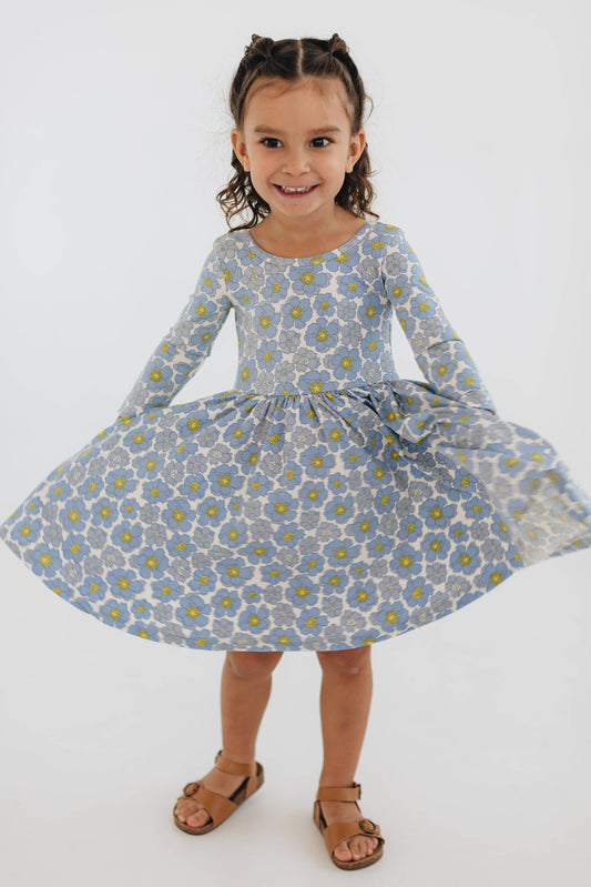 Good Apples - 3/4 Sleeve Twirl Dress in Periwinkle Meadow