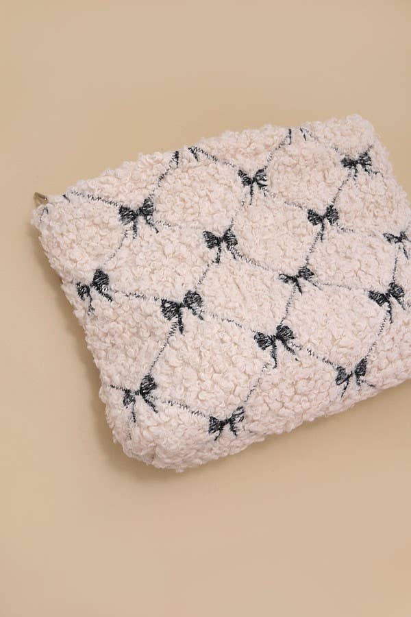 BOW SOFT LAMB WOOL COSMETIC POUCH BAG | 40P539