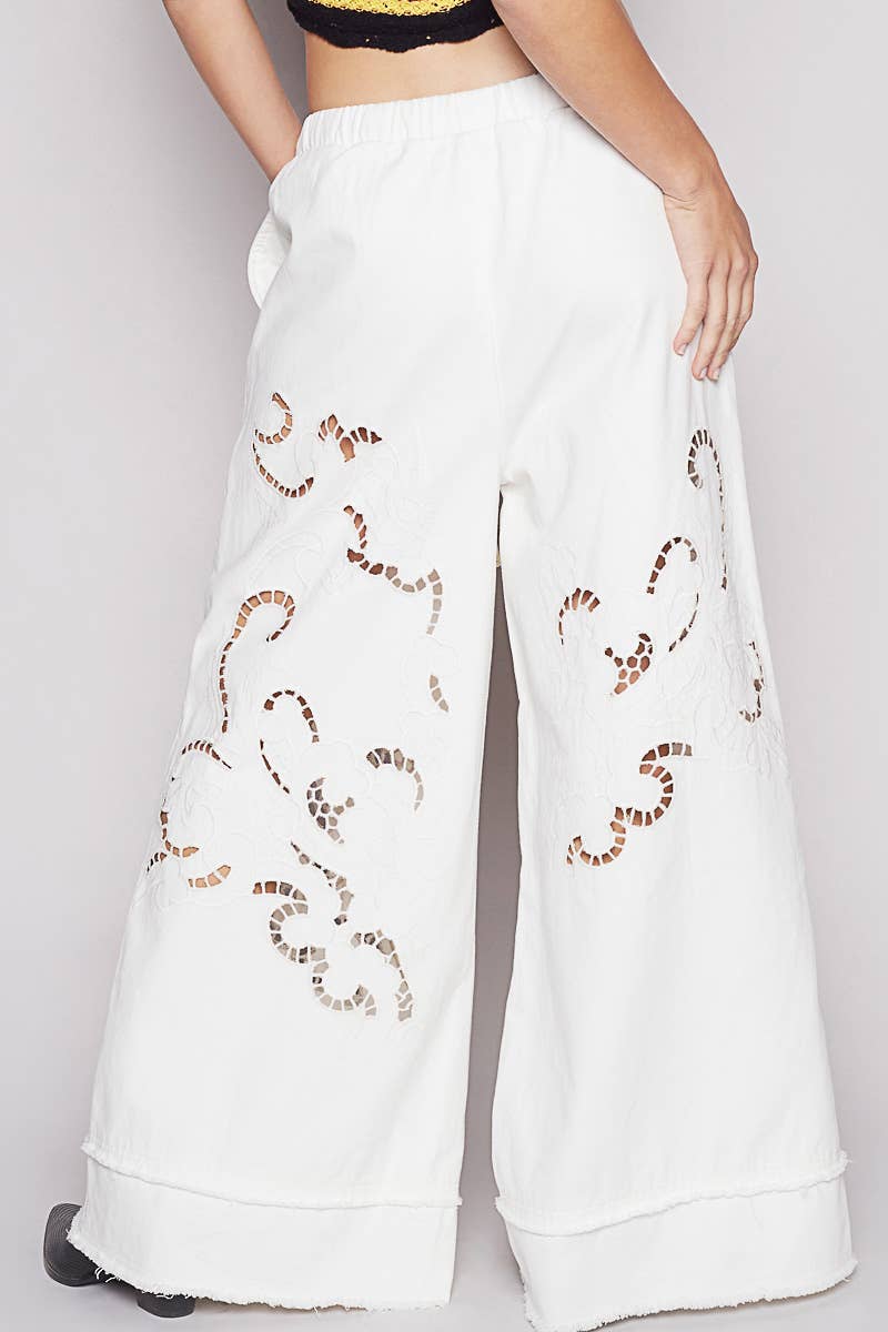 Vintage washing outseam woven twill wide pants
