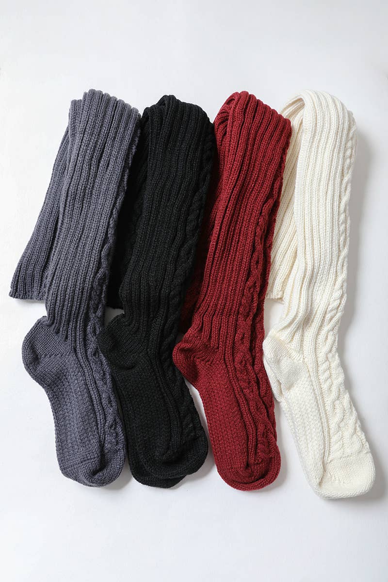 Bold & Cozy Thigh-High Cable Knit Socks for Trendy Winters