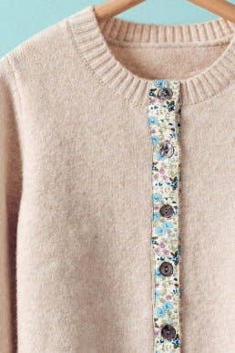 Floral Trim Wool Blend Cardigan
