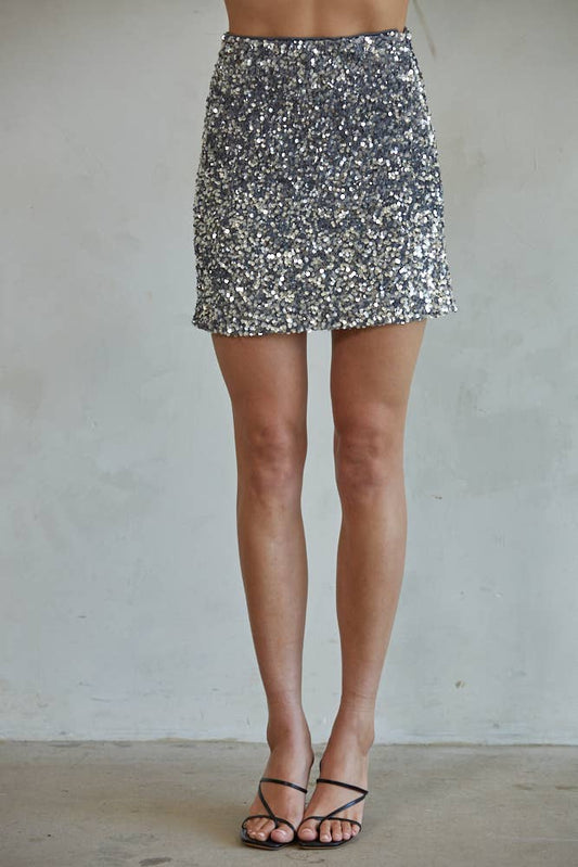 L7757 | Woven Sequin Polyester Mini Skirt
