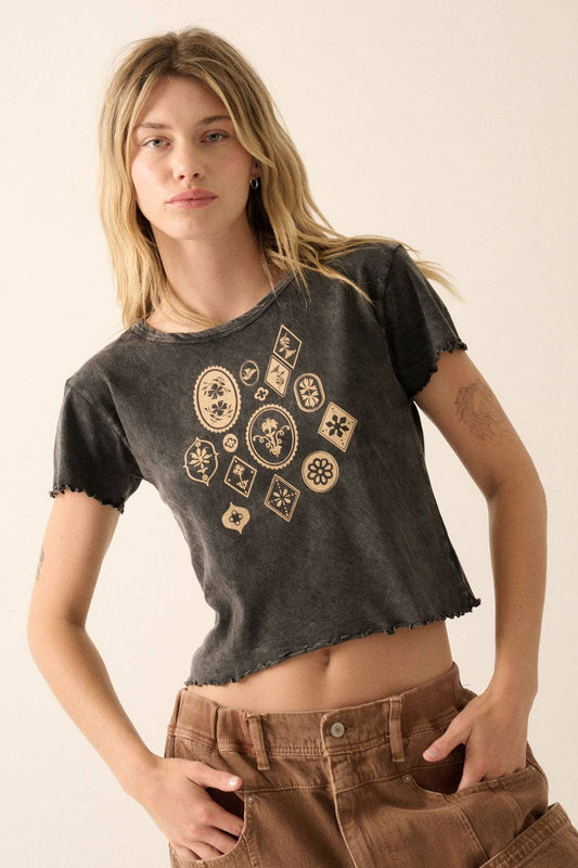 Ornate Flower Frame Vintage Wash Graphic Tee