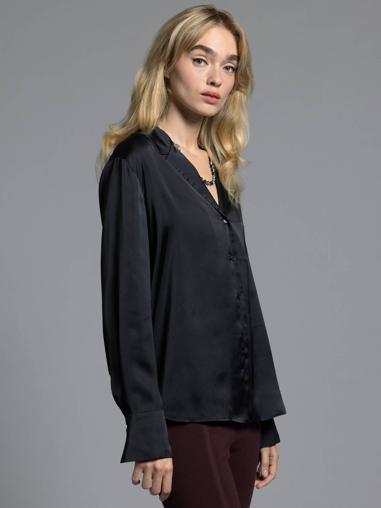 Brienne Button Up Charmeuse Shirt