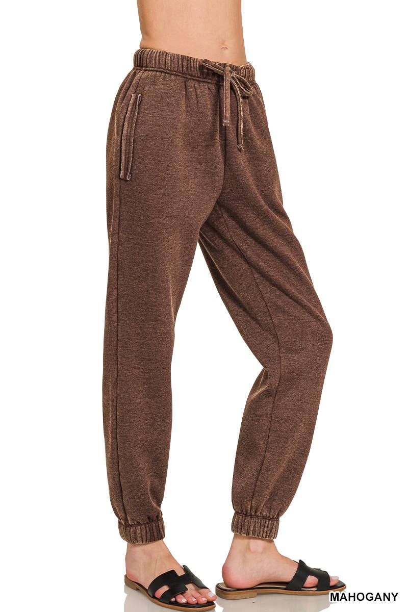 Acid Wash Fleece Sweatpants With Pockets