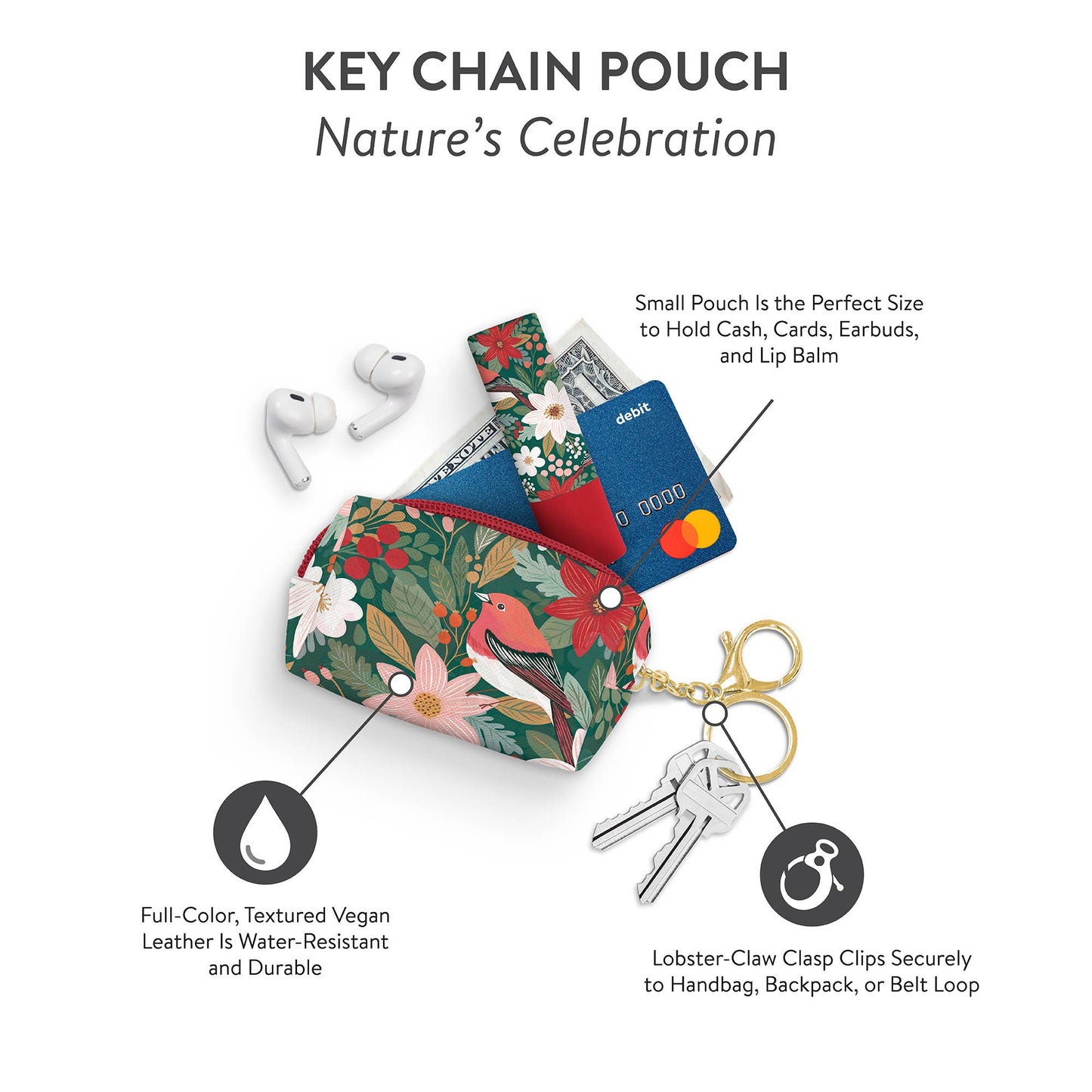Nature's Celebration Key Chain Pouch - Christmas